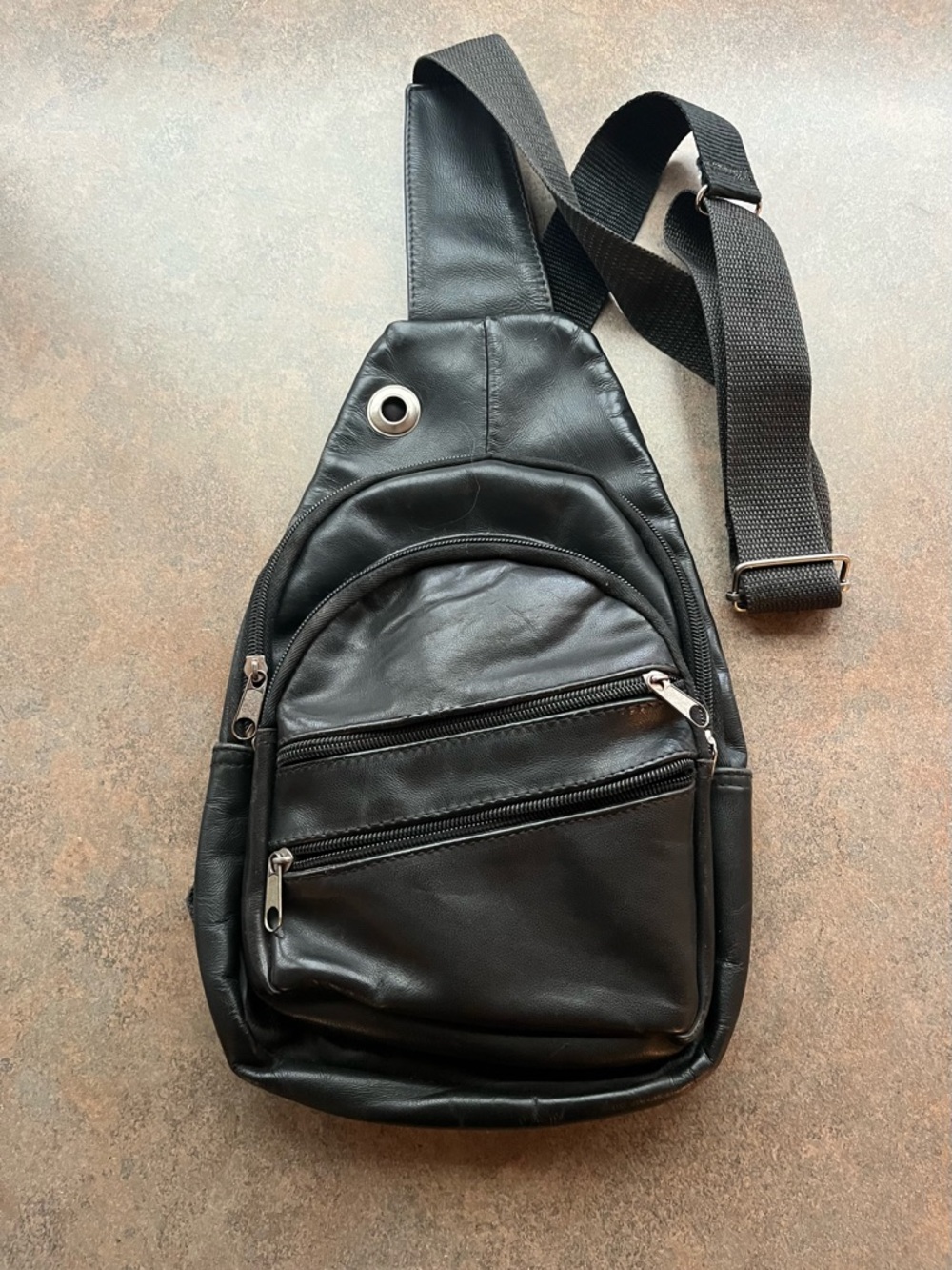 Classic Black Leather Sling Crossbody Bag for Men